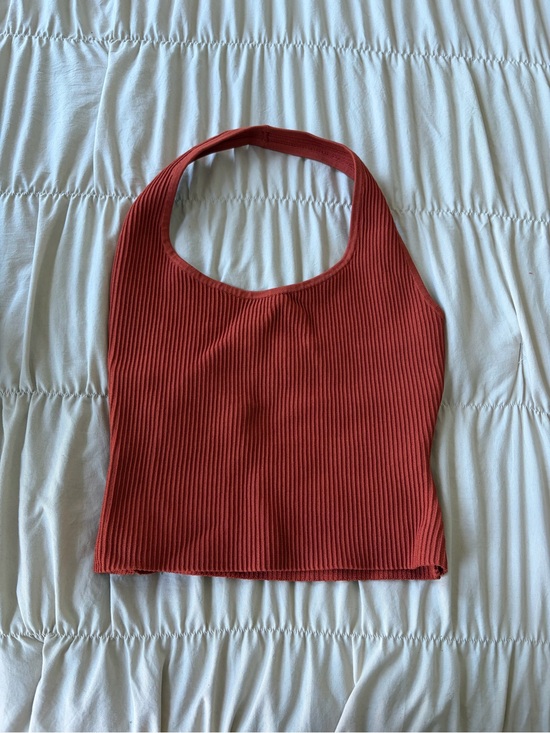 Aritzia Tops - Ribbed Halter Crop Top - Rust Red